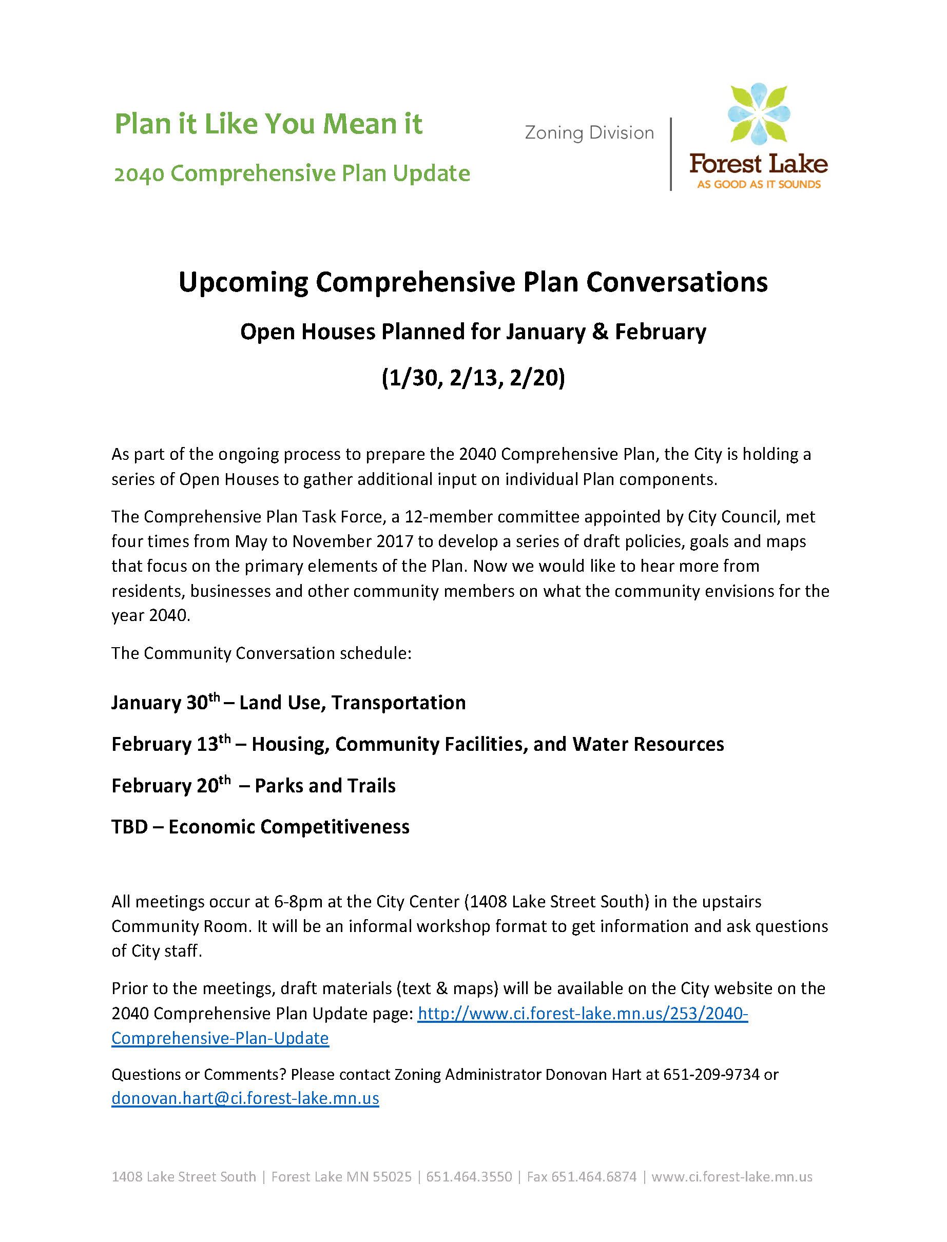 Comp Plan Community Conversation schedule