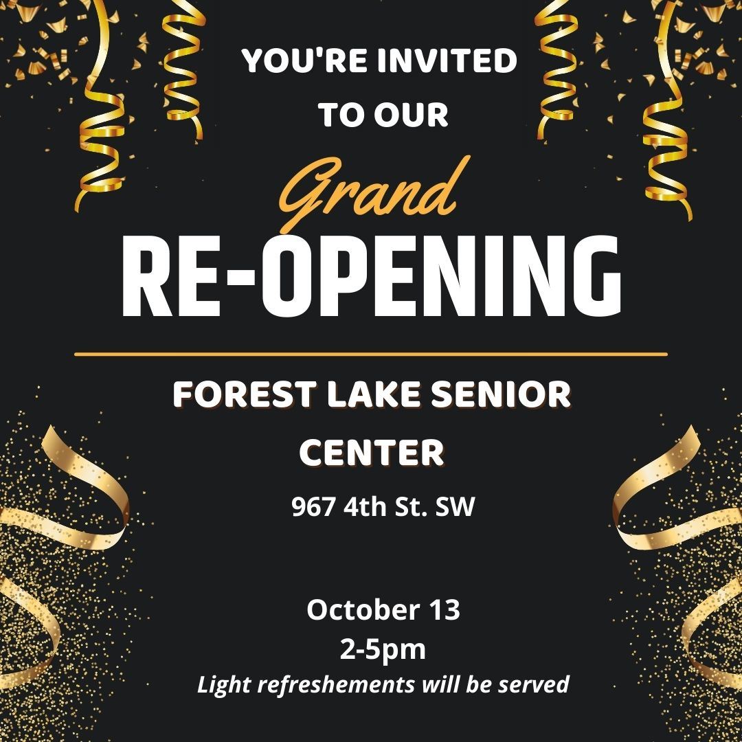 Invitation for Senior Center Grand Reopening on Oct 13